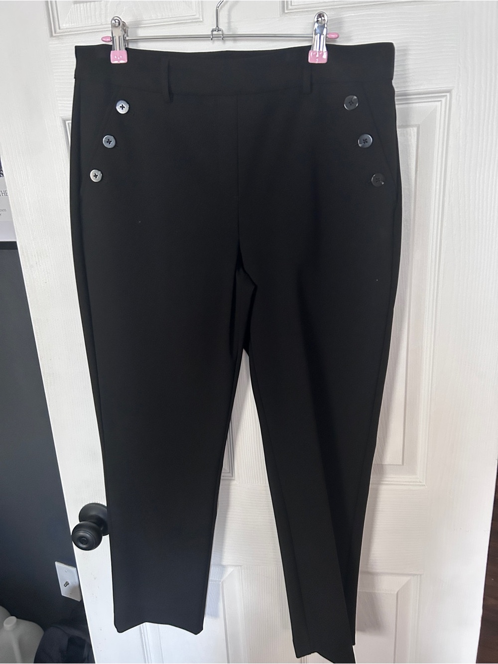 Rachel Zoe Black Slim Dress Pants with Button-Accent Waist - LG